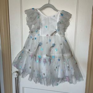Lola & the Boys dress size 4 white turquoise tulle dress embroidered with stars
